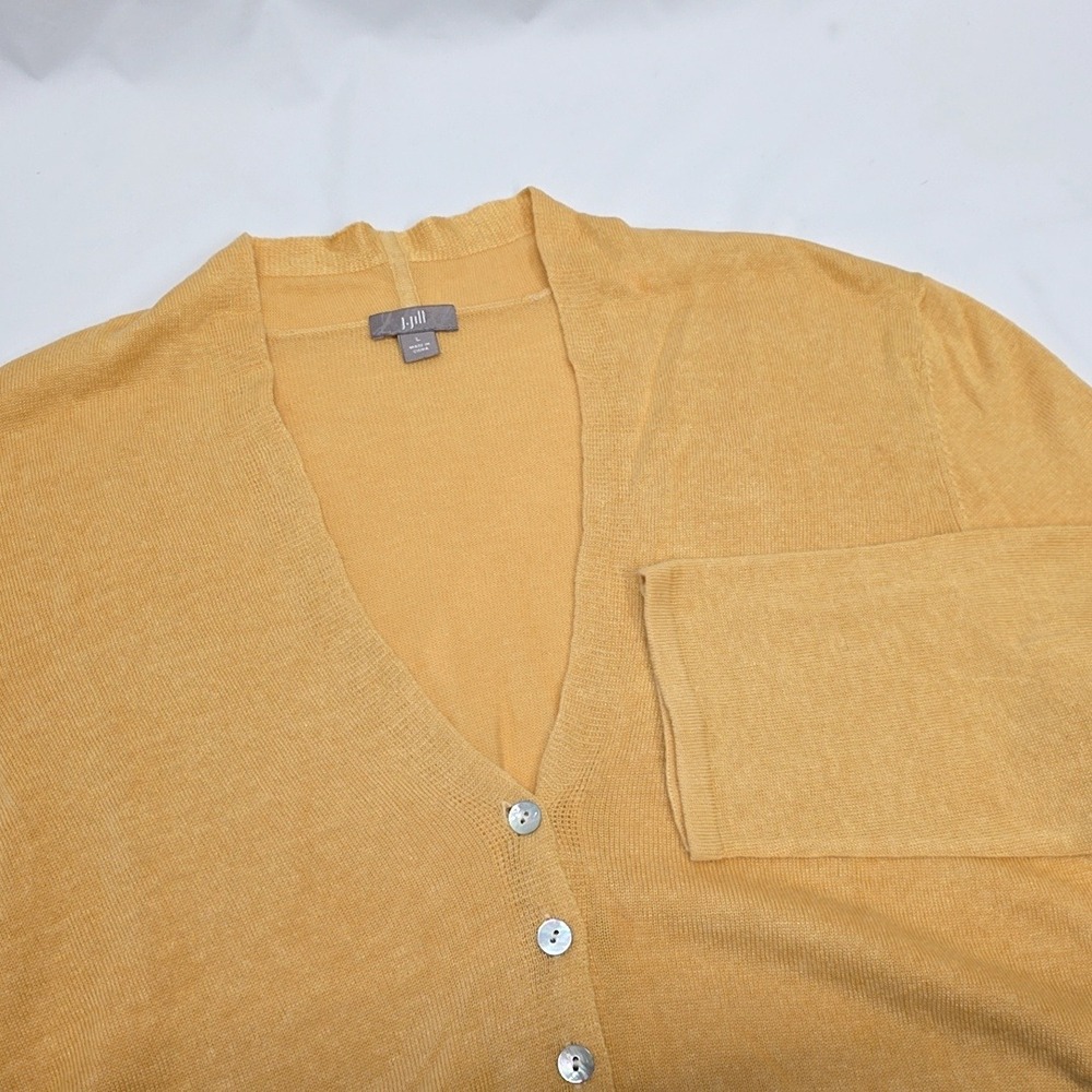 J. Jill Cardigan Women Large Yellow Linen Blend V-Neck Button Front